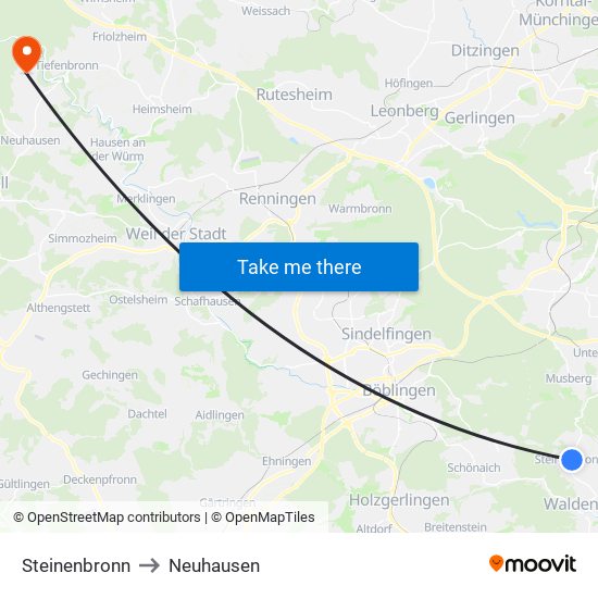 Steinenbronn to Neuhausen map