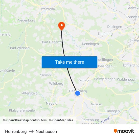 Herrenberg to Neuhausen map