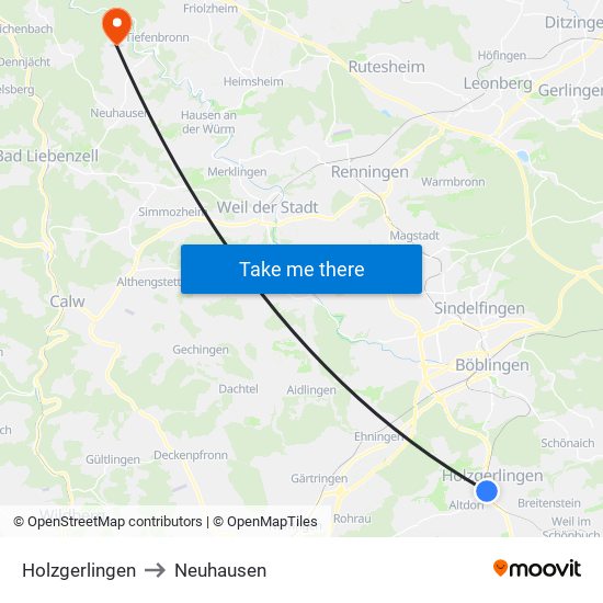 Holzgerlingen to Neuhausen map