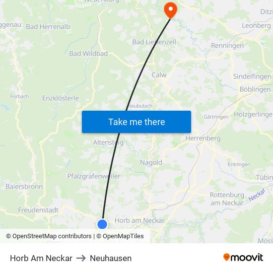 Horb Am Neckar to Neuhausen map