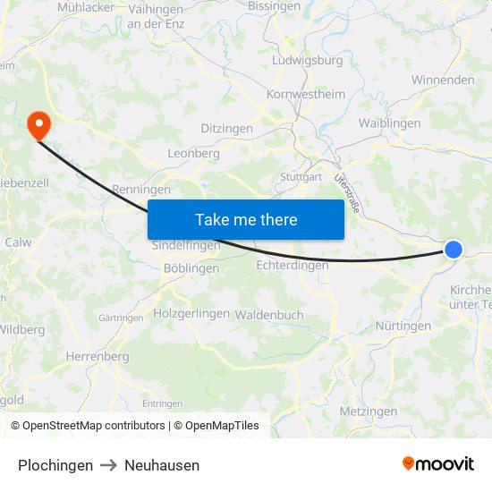 Plochingen to Neuhausen map