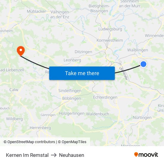 Kernen Im Remstal to Neuhausen map
