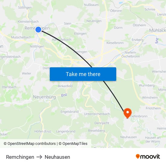 Remchingen to Neuhausen map