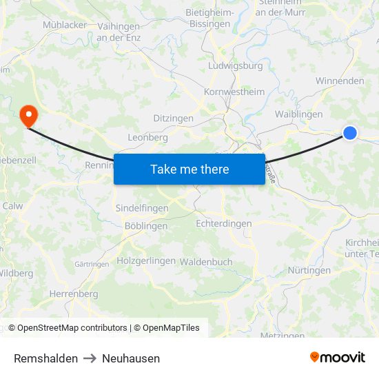 Remshalden to Neuhausen map