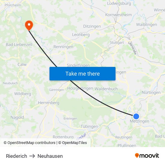 Riederich to Neuhausen map