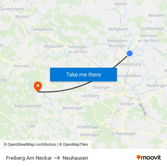 Freiberg Am Neckar to Neuhausen map