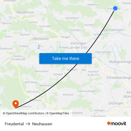 Freudental to Neuhausen map