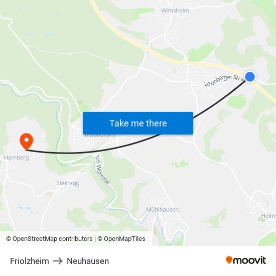 Friolzheim to Neuhausen map