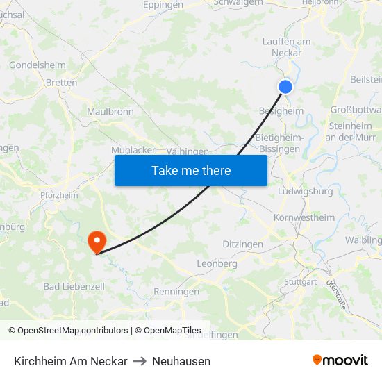 Kirchheim Am Neckar to Neuhausen map