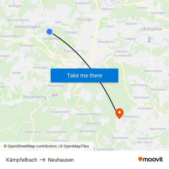 Kämpfelbach to Neuhausen map