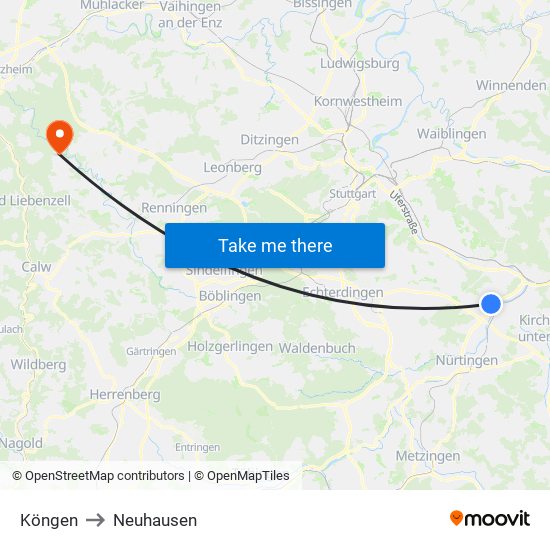 Köngen to Neuhausen map