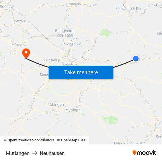 Mutlangen to Neuhausen map