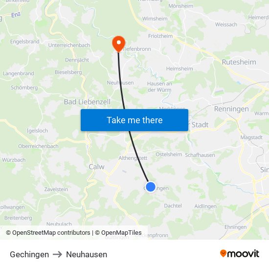 Gechingen to Neuhausen map
