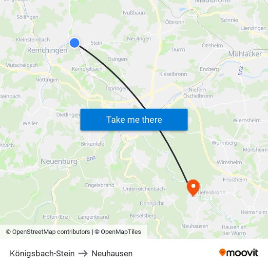 Königsbach-Stein to Neuhausen map