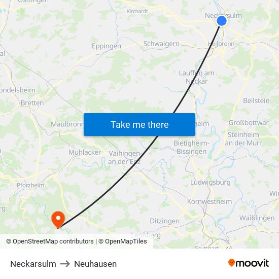 Neckarsulm to Neuhausen map