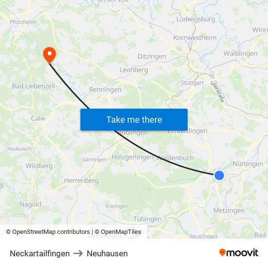 Neckartailfingen to Neuhausen map