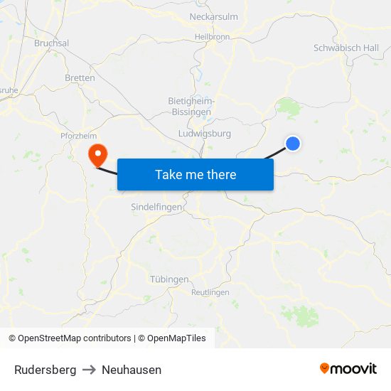 Rudersberg to Neuhausen map