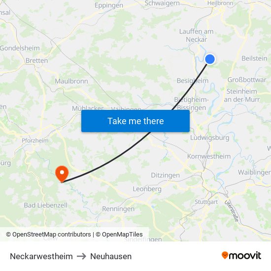 Neckarwestheim to Neuhausen map