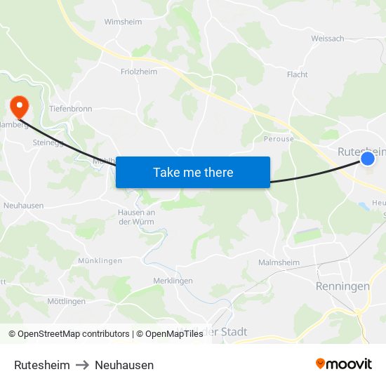 Rutesheim to Neuhausen map