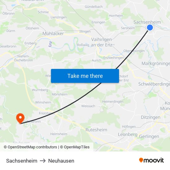 Sachsenheim to Neuhausen map