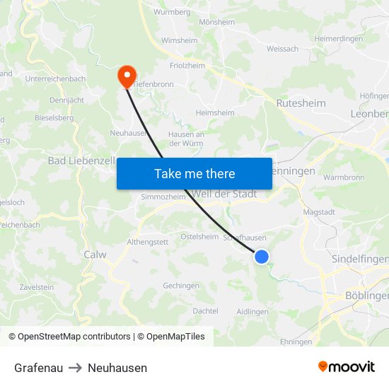 Grafenau to Neuhausen map