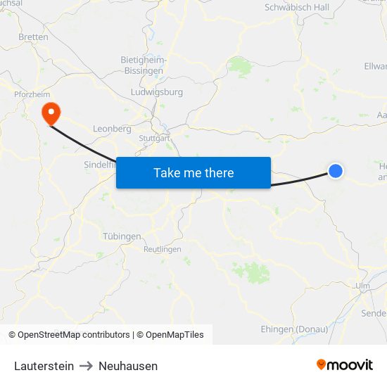 Lauterstein to Neuhausen map