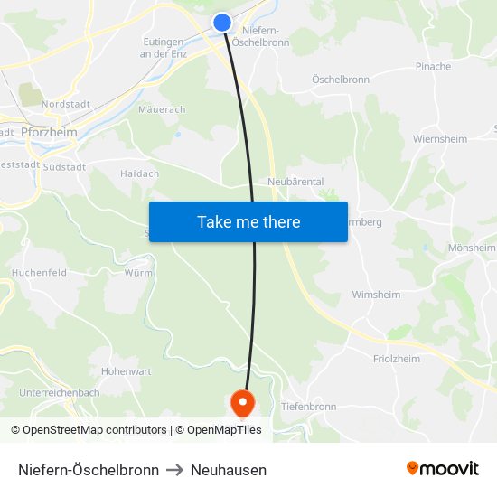 Niefern-Öschelbronn to Neuhausen map