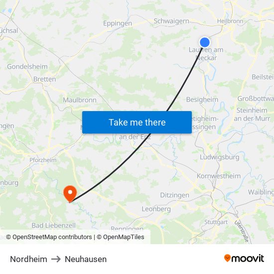 Nordheim to Neuhausen map