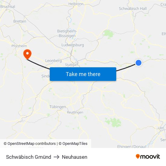 Schwäbisch Gmünd to Neuhausen map