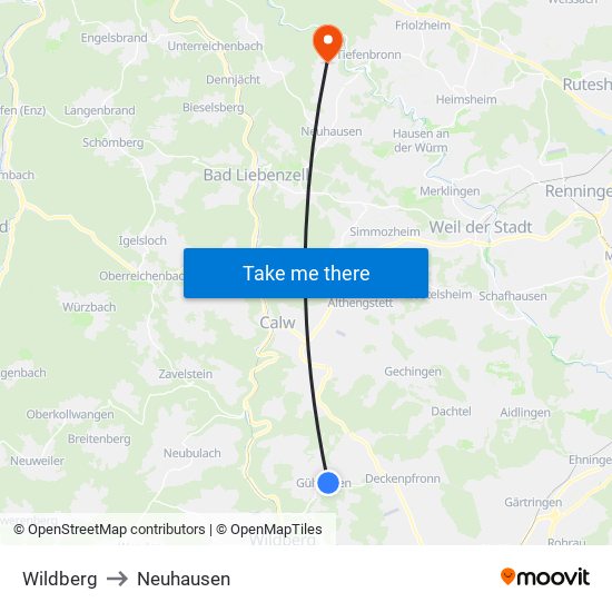 Wildberg to Neuhausen map