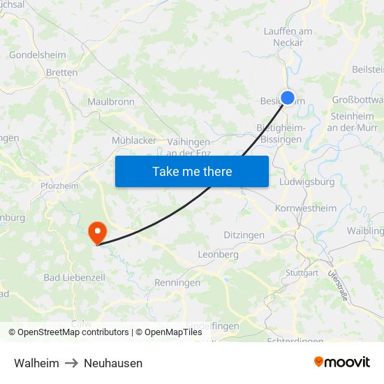Walheim to Neuhausen map