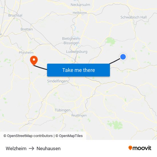 Welzheim to Neuhausen map