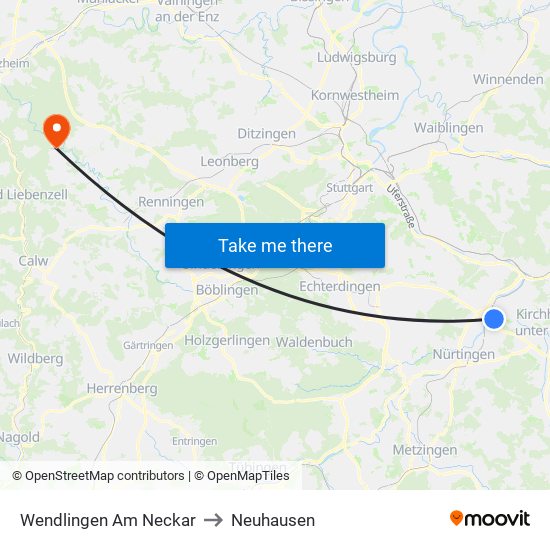 Wendlingen Am Neckar to Neuhausen map
