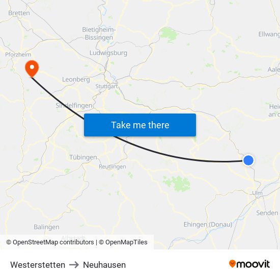 Westerstetten to Neuhausen map