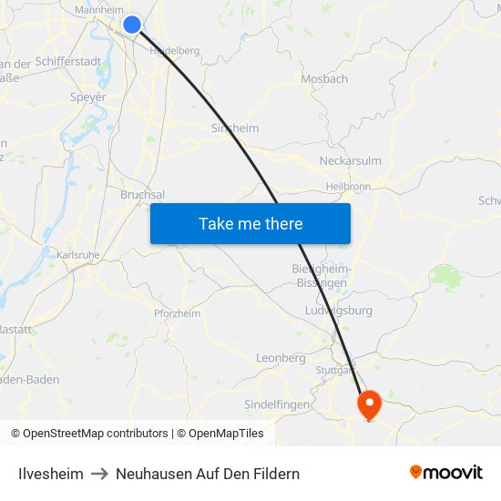 Ilvesheim to Neuhausen Auf Den Fildern map