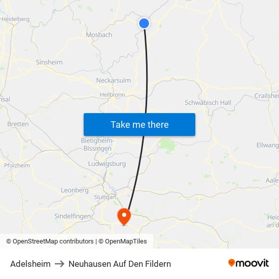 Adelsheim to Neuhausen Auf Den Fildern map