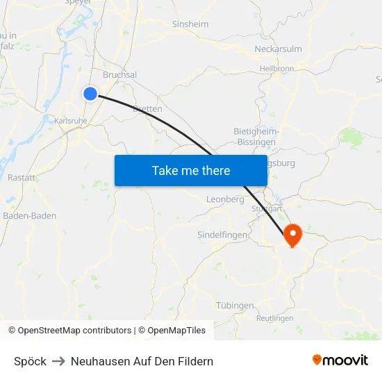 Spöck to Neuhausen Auf Den Fildern map