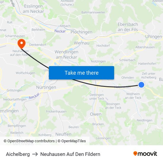 Aichelberg to Neuhausen Auf Den Fildern map