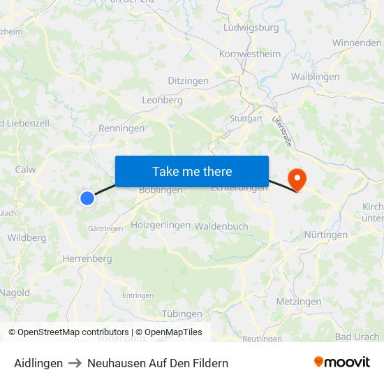 Aidlingen to Neuhausen Auf Den Fildern map