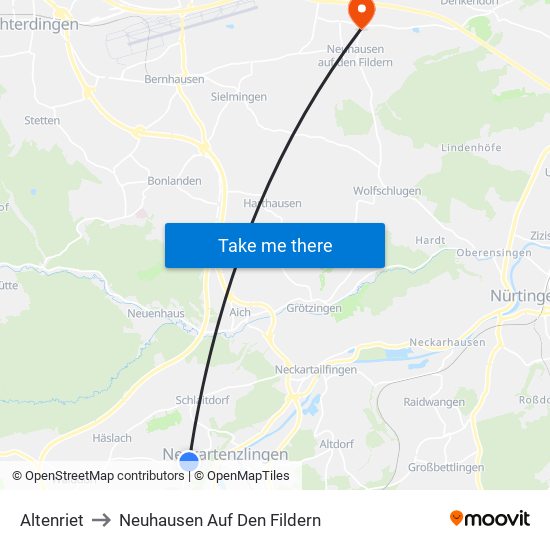Altenriet to Neuhausen Auf Den Fildern map