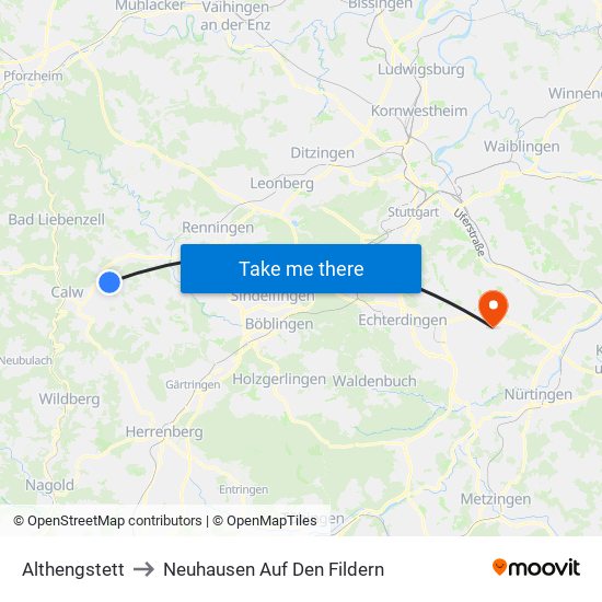 Althengstett to Neuhausen Auf Den Fildern map