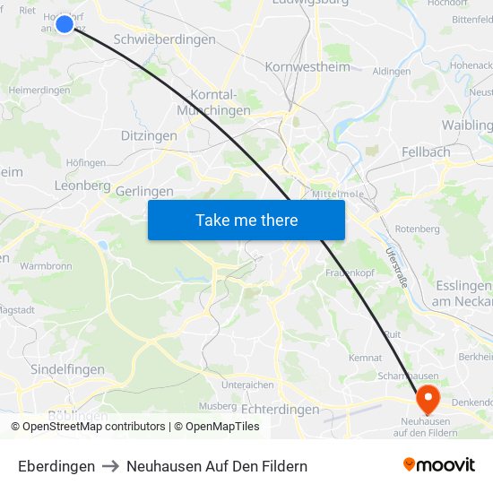 Eberdingen to Neuhausen Auf Den Fildern map