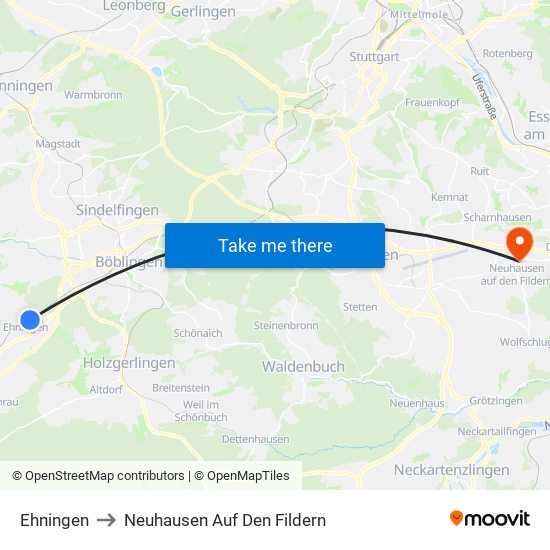 Ehningen to Neuhausen Auf Den Fildern map