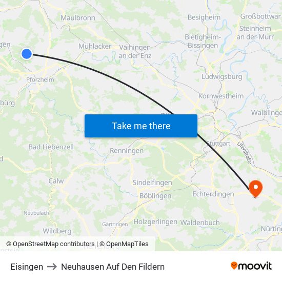 Eisingen to Neuhausen Auf Den Fildern map