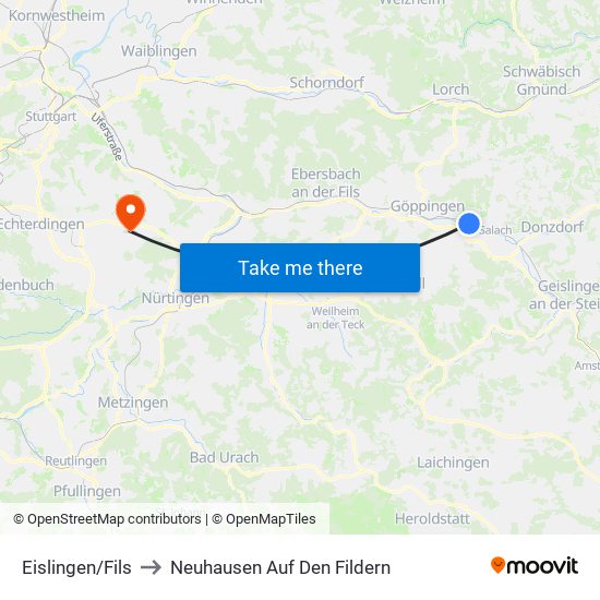 Eislingen/Fils to Neuhausen Auf Den Fildern map