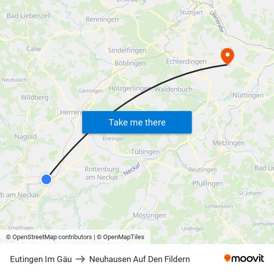 Eutingen Im Gäu to Neuhausen Auf Den Fildern map