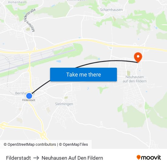 Filderstadt to Neuhausen Auf Den Fildern map