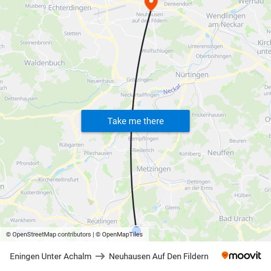 Eningen Unter Achalm to Neuhausen Auf Den Fildern map