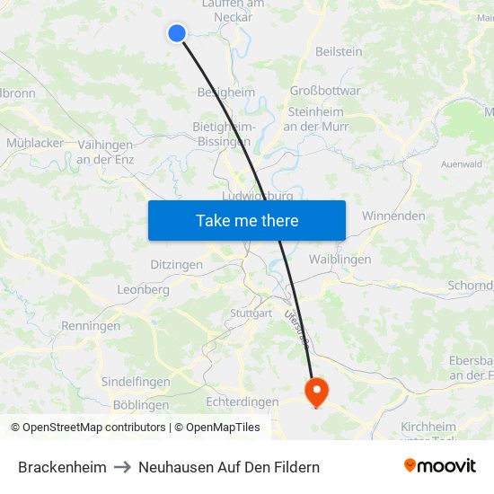 Brackenheim to Neuhausen Auf Den Fildern map