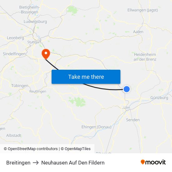 Breitingen to Neuhausen Auf Den Fildern map